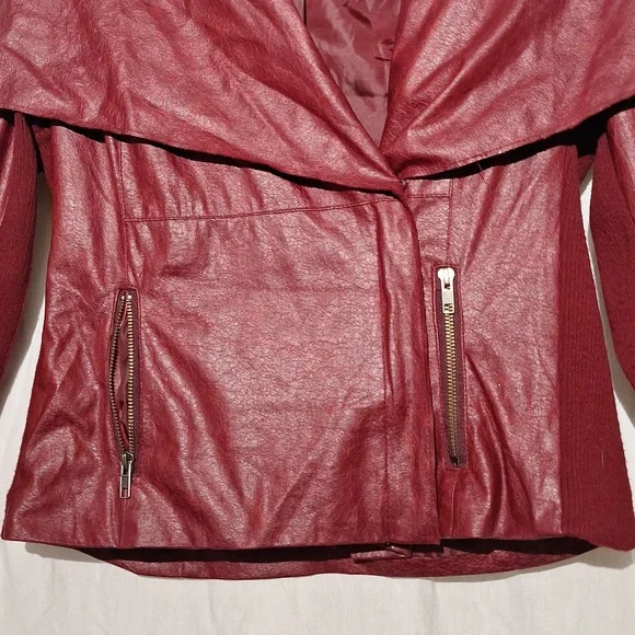 Cropped Bomber Jacket, Vegan Leather, Cranberry Shade, Bagatelle Brand - Picture 3 of 15